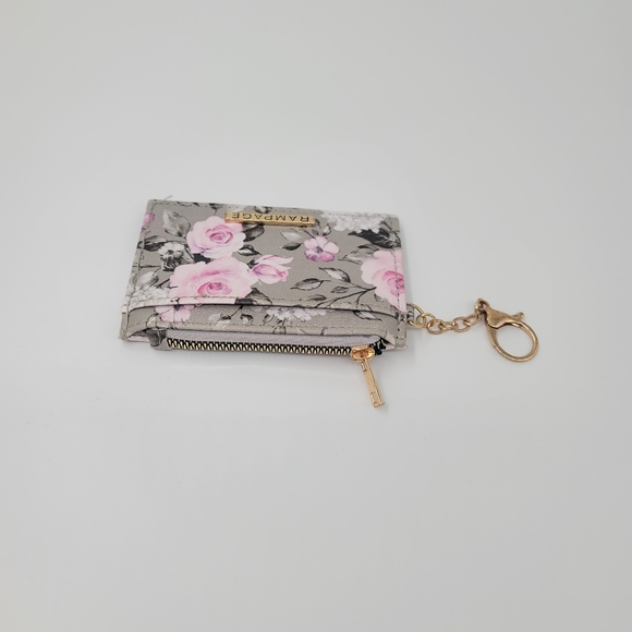 Rampage Floral Gray & Pink Card Holder Keychain ID Card Holder Zip Up Coin Purse - Picture 6 of 11